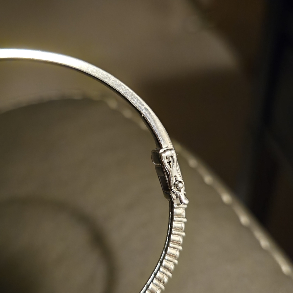 Rhodium plated sterling silver lab created diamond Bangle bracelet - Picture 6 of 10